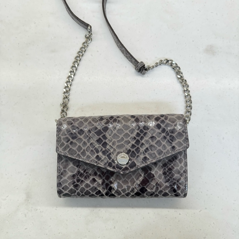 Michael Kors EUC Snake Print Gray Leather Phone Crossbody Purse Wallet Chain